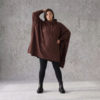Damen Poncho Avantgarde Baumwolle Schokobraun, kastiger Schnitt, Kapuze, Oversize große Größen – Rafay
