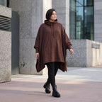 Damen Poncho Avantgarde Baumwolle Schokobraun, kastiger Schnitt, Kapuze, Oversize große Größen – Rafay