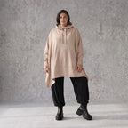 Damen Poncho Avantgarde Baumwolle Sand, kastiger Schnitt, Kapuze, Oversize große Größen – Rafay