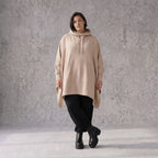 Damen Poncho Avantgarde Baumwolle Sand, kastiger Schnitt, Kapuze, Oversize große Größen – Rafay