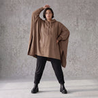 Damen Poncho Avantgarde Baumwolle Braun, kastiger Schnitt, Kapuze, Oversize große Größen – Rafay