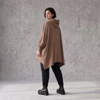 Damen Poncho Avantgarde Baumwolle Braun, kastiger Schnitt, Kapuze, Oversize große Größen – Rafay