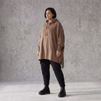 Damen Poncho Avantgarde Baumwolle Braun, kastiger Schnitt, Kapuze, Oversize große Größen – Rafay