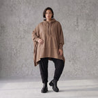 Damen Poncho Avantgarde Baumwolle Braun, kastiger Schnitt, Kapuze, Oversize große Größen – Rafay