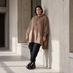 Damen Poncho Avantgarde Baumwolle Braun, kastiger Schnitt, Kapuze, Oversize große Größen – Rafay