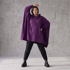 Damen Poncho Avantgarde Baumwolle Lila, kastiger Schnitt, Kapuze, Oversize große Größen – Rafay