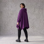 Damen Poncho Avantgarde Baumwolle Lila, kastiger Schnitt, Kapuze, Oversize große Größen – Rafay