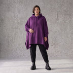 Damen Poncho Avantgarde Baumwolle Lila, kastiger Schnitt, Kapuze, Oversize große Größen – Rafay