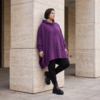 Damen Poncho Avantgarde Baumwolle Lila, kastiger Schnitt, Kapuze, Oversize große Größen – Rafay