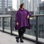 Damen Poncho Avantgarde Baumwolle Lila, kastiger Schnitt, Kapuze, Oversize große Größen – Rafay