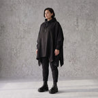 Damen Poncho Avantgarde Baumwolle Schwarz, kastiger Schnitt, Kapuze, Oversize große Größen – Rafay