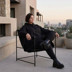 Damen Poncho Avantgarde Baumwolle Schwarz, kastiger Schnitt, Kapuze, Oversize große Größen – Rafay