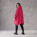 Damen Poncho Avantgarde Baumwolle Pink, kastiger Schnitt, Kapuze, Oversize große Größen – Rafay