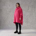 Damen Poncho Avantgarde Baumwolle Pink, kastiger Schnitt, Kapuze, Oversize große Größen – Rafay