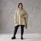 Damen Poncho Avantgarde Baumwolle Beige, kastiger Schnitt, Kapuze, Oversize große Größen – Rafay
