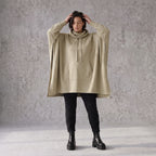 Damen Poncho Avantgarde Baumwolle Beige, kastiger Schnitt, Kapuze, Oversize große Größen – Rafay