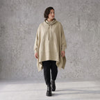 Damen Poncho Avantgarde Baumwolle Beige, kastiger Schnitt, Kapuze, Oversize große Größen – Rafay