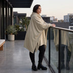 Damen Poncho Avantgarde Baumwolle Beige, kastiger Schnitt, Kapuze, Oversize große Größen – Rafay