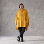 Damen Poncho Avantgarde Baumwolle Senfgelb, kastiger Schnitt, Langarm, Kapuze, Oversize große Größen – Rafay