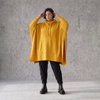 Damen Poncho Avantgarde Baumwolle Senfgelb, kastiger Schnitt, Langarm, Kapuze, Oversize große Größen – Rafay