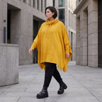 Damen Poncho Avantgarde Baumwolle Senfgelb, kastiger Schnitt, Langarm, Kapuze, Oversize große Größen – Rafay