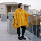 Damen Poncho Avantgarde Baumwolle Senfgelb, kastiger Schnitt, Langarm, Kapuze, Oversize große Größen – Rafay