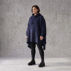 Damen Poncho Avantgarde Baumwolle Dunkelblau, kastiger Schnitt, Kapuze, Oversize große Größen – Rafay