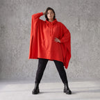 Damen Poncho Avantgarde Baumwolle Rot, kastiger Schnitt, Kapuze, Oversize große Größen – Rafay