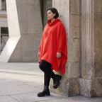 Damen Poncho Avantgarde Baumwolle Rot, kastiger Schnitt, Kapuze, Oversize große Größen – Rafay