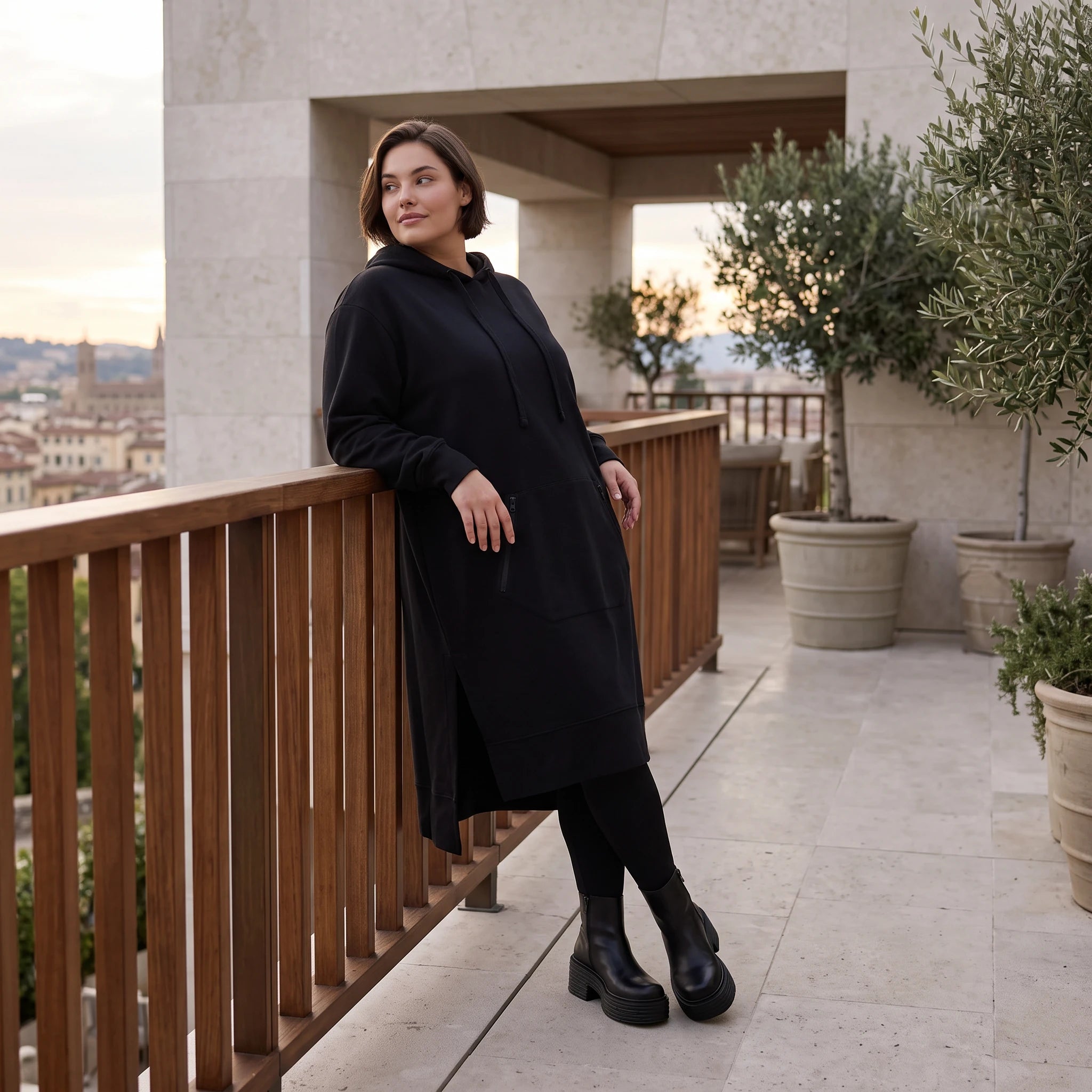 Damen Hoody Avantgarde Baumwolle Schwarz, gerader Schnitt, Kapuze, Oversize große Größen – Rafay