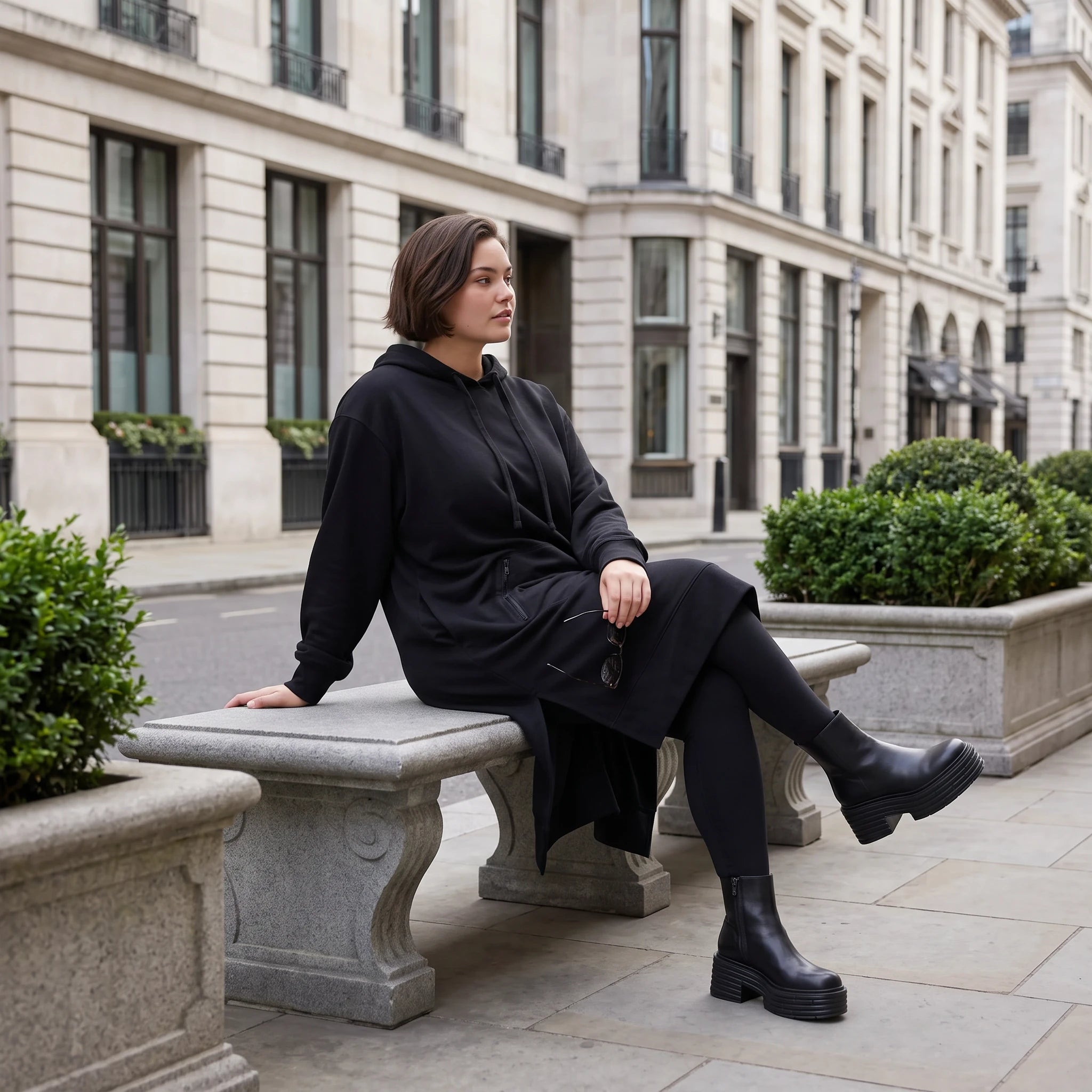 Damen Hoody Avantgarde Baumwolle Schwarz, gerader Schnitt, Kapuze, Oversize große Größen – Rafay
