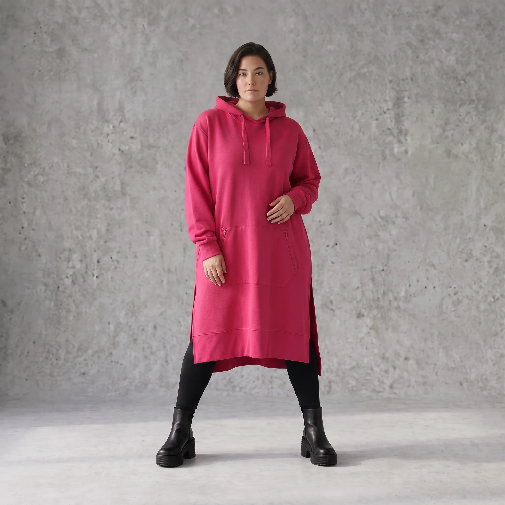Damen Hoody Avantgarde Baumwolle Pink, gerader Schnitt, Langarm, Kapuze, Oversize große Größen – Rafay
