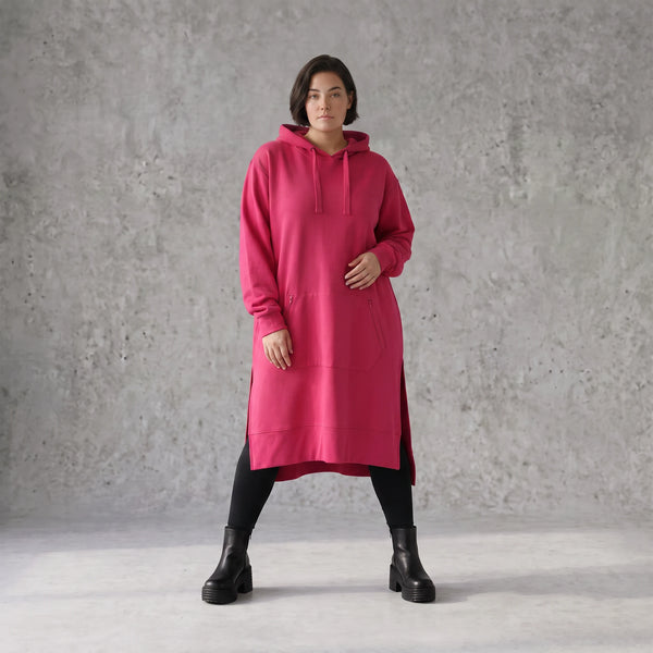 Damen Hoody Avantgarde Baumwolle Pink, gerader Schnitt, Langarm, Kapuze, Oversize große Größen – Rafay