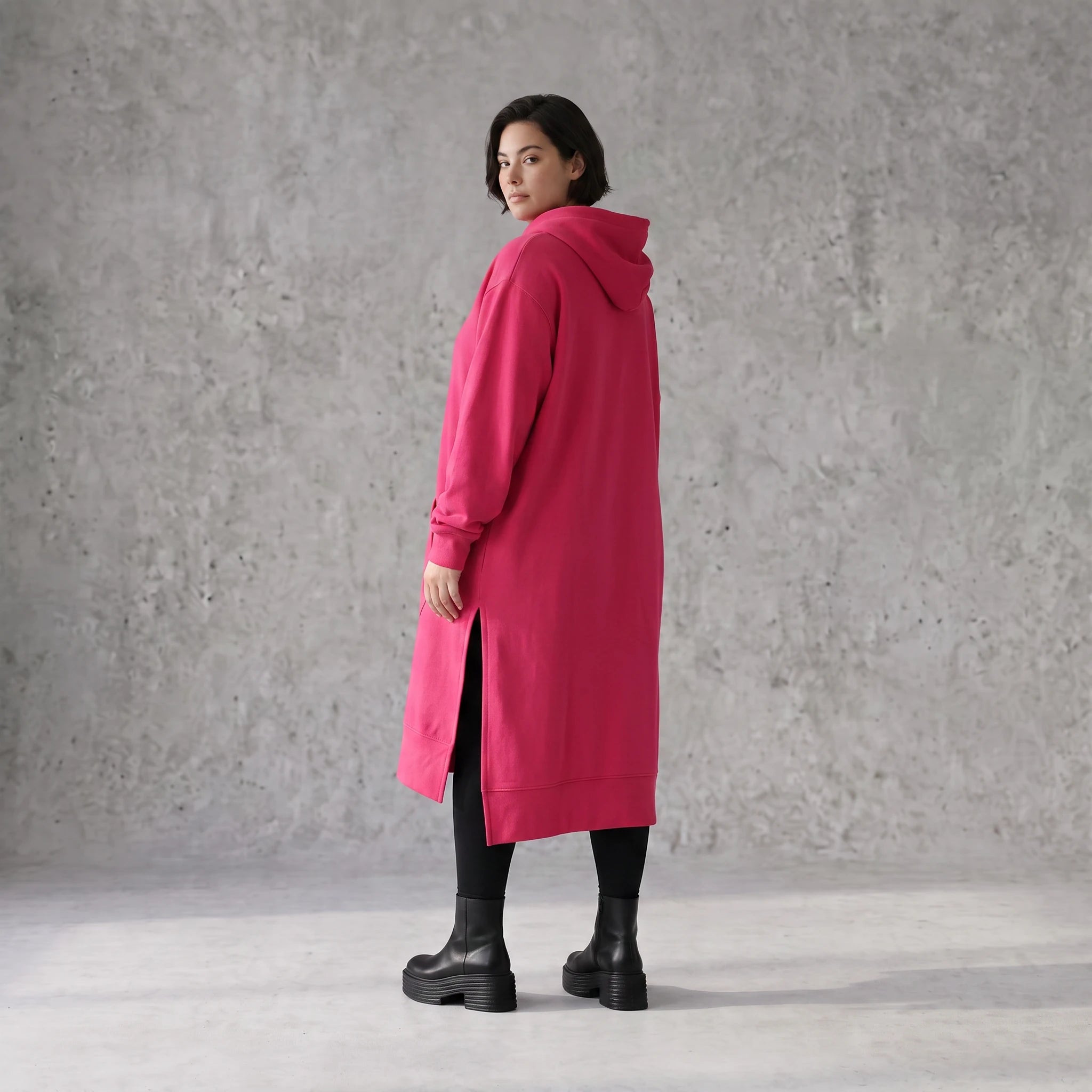 Damen Hoody Avantgarde Baumwolle Pink, gerader Schnitt, Langarm, Kapuze, Oversize große Größen – Rafay