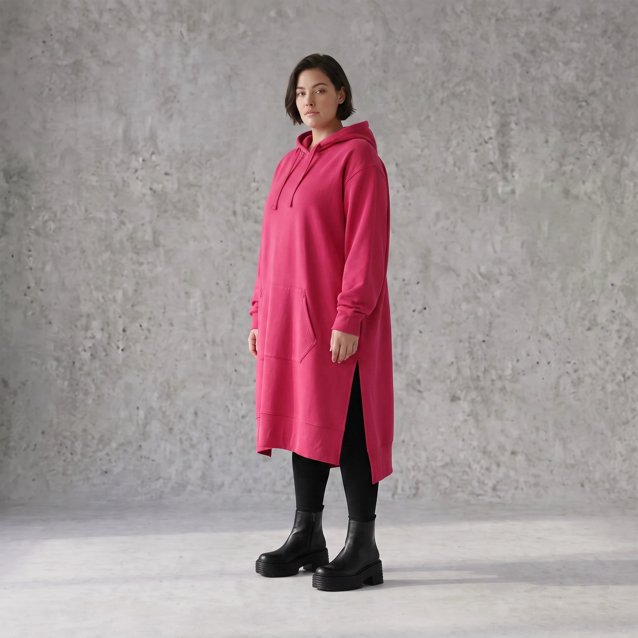 Damen Hoody Avantgarde Baumwolle Pink, gerader Schnitt, Langarm, Kapuze, Oversize große Größen – Rafay
