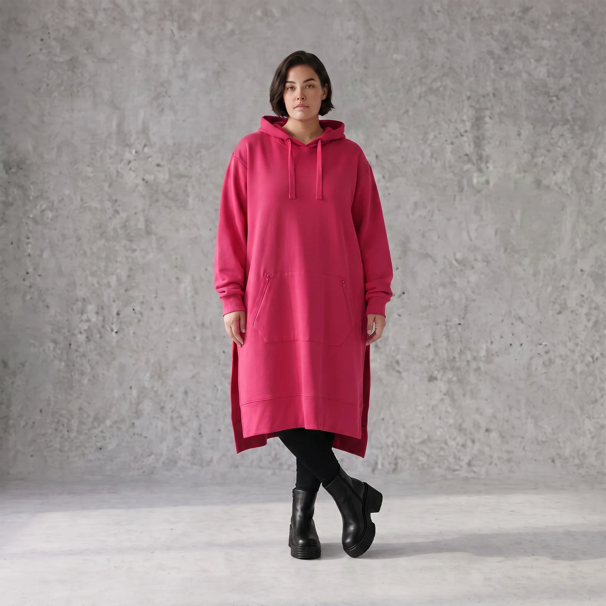 Damen Hoody Avantgarde Baumwolle Pink, gerader Schnitt, Langarm, Kapuze, Oversize große Größen – Rafay