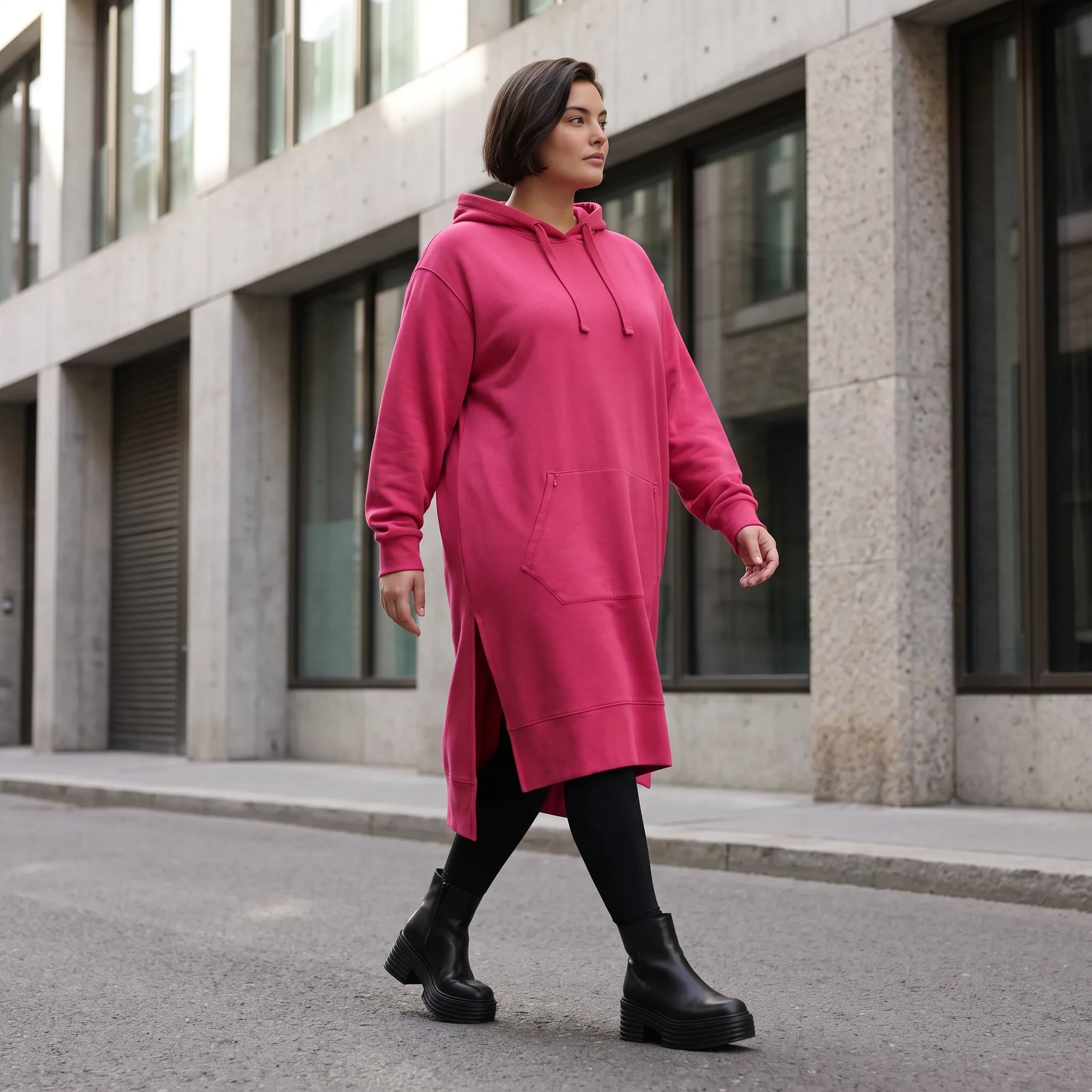 Damen Hoody Avantgarde Baumwolle Pink, gerader Schnitt, Langarm, Kapuze, Oversize große Größen – Rafay