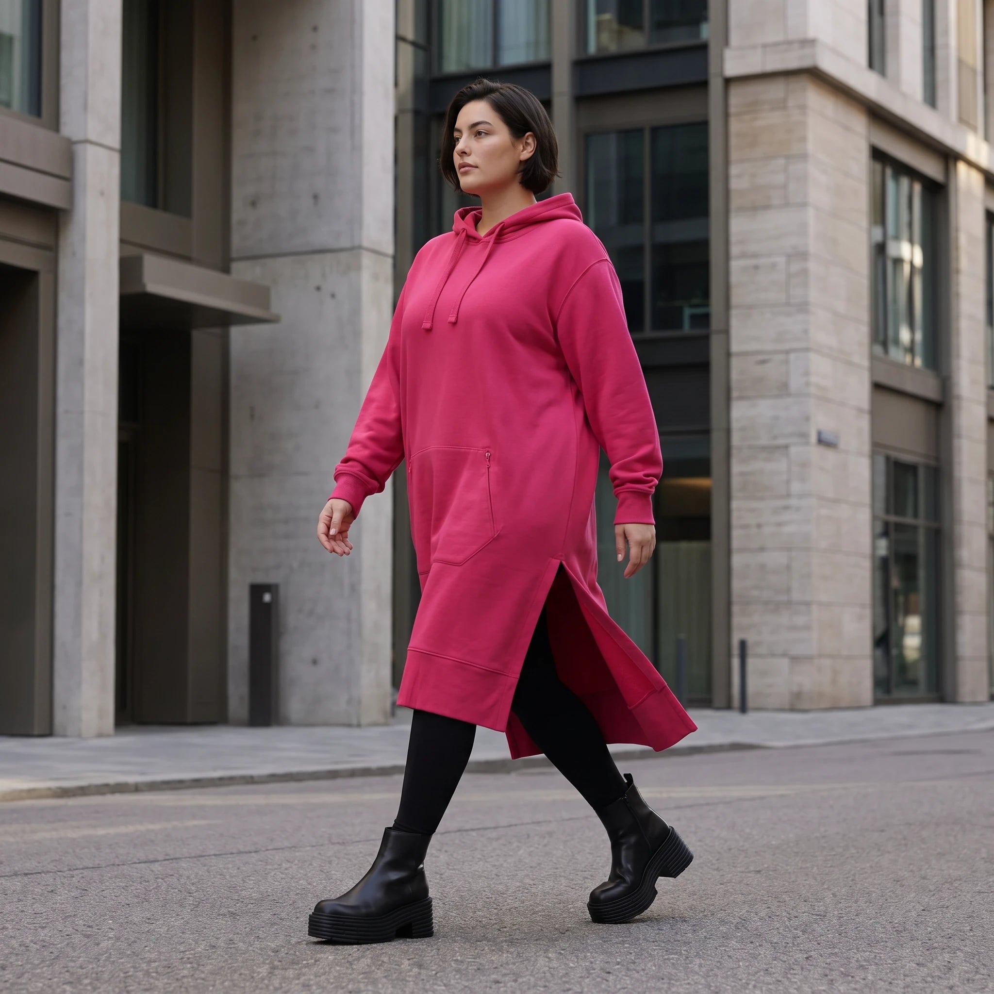 Damen Hoody Avantgarde Baumwolle Pink, gerader Schnitt, Langarm, Kapuze, Oversize große Größen – Rafay