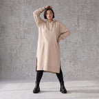 Damen Hoody Avantgarde Baumwolle Sand, gerader Schnitt, Kapuze, Oversize große Größen – Rafay
