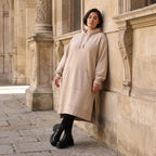 Damen Hoody Avantgarde Baumwolle Sand, gerader Schnitt, Kapuze, Oversize große Größen – Rafay