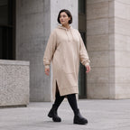 Damen Hoody Avantgarde Baumwolle Sand, gerader Schnitt, Kapuze, Oversize große Größen – Rafay