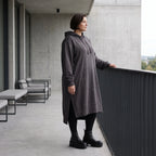Damen Hoody Avantgarde Baumwolle Dunkelgrau, gerader Schnitt, Kapuze, Oversize große Größen – Rafay