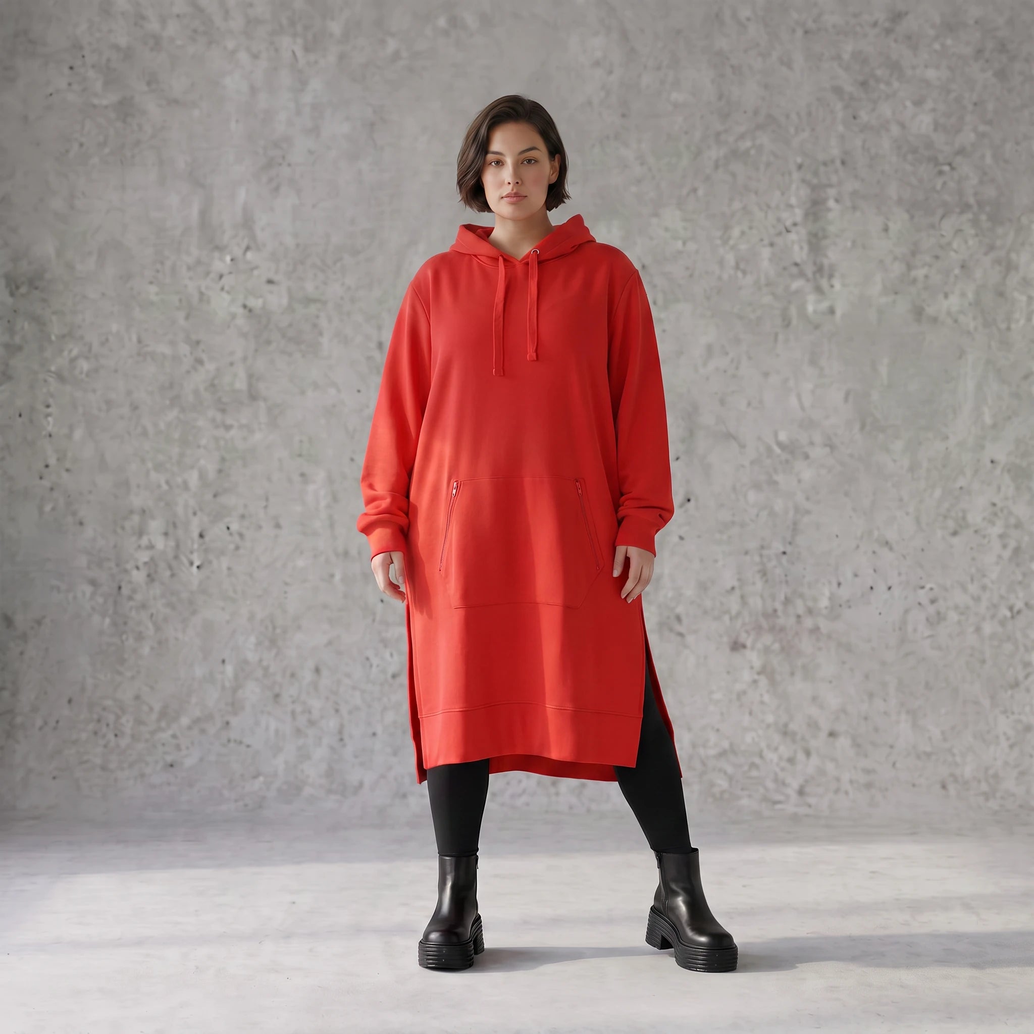 Damen Hoody Avantgarde Baumwolle Rot, gerader Schnitt, Kapuze, Oversize große Größen – Rafay