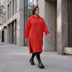 Damen Hoody Avantgarde Baumwolle Rot, gerader Schnitt, Kapuze, Oversize große Größen – Rafay