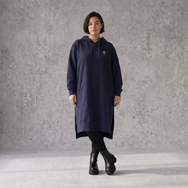 Damen Hoody Avantgarde Baumwolle Dunkelblau, gerader Schnitt, Kapuze, Oversize große Größen – Rafay