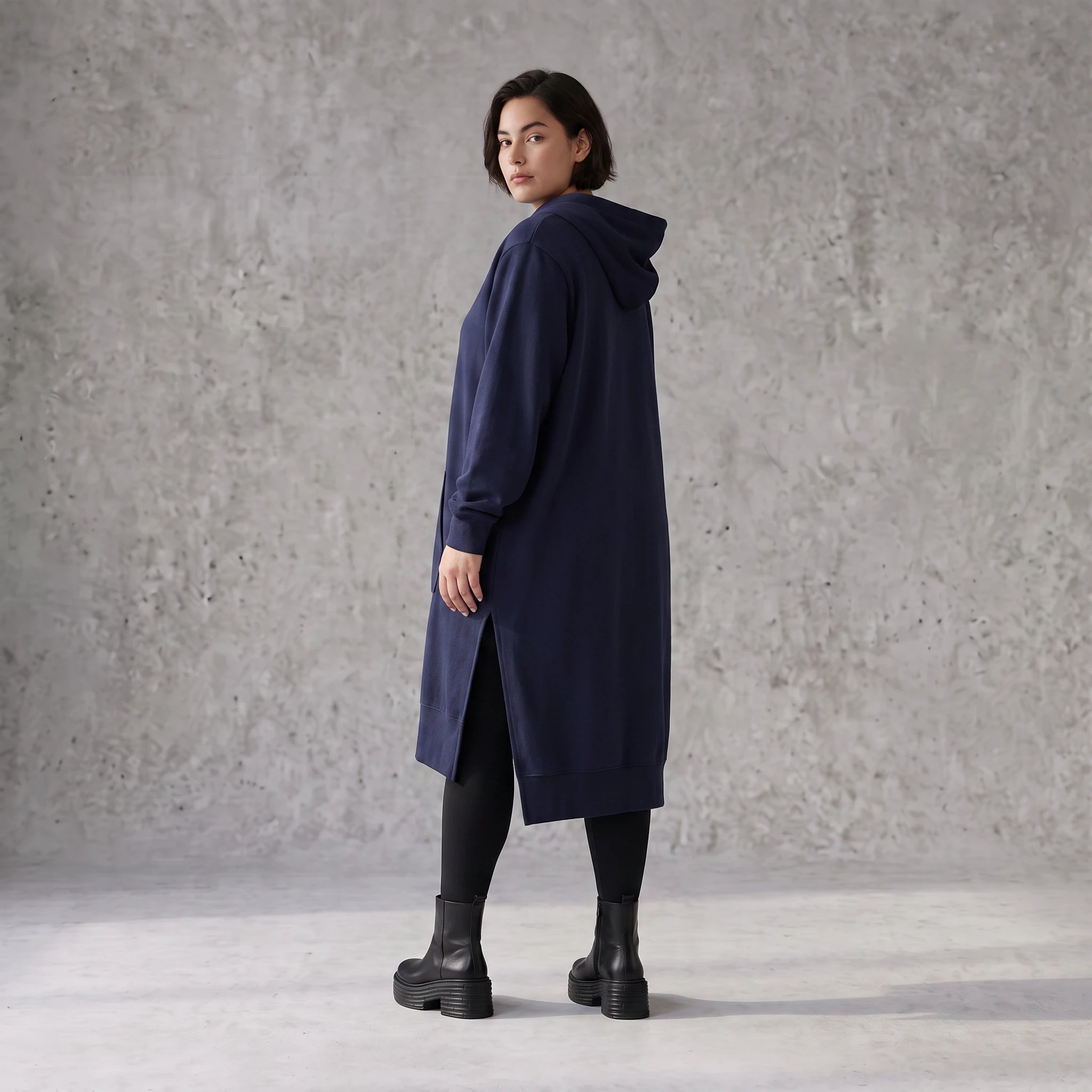 Damen Hoody Avantgarde Baumwolle Dunkelblau, gerader Schnitt, Kapuze, Oversize große Größen – Rafay