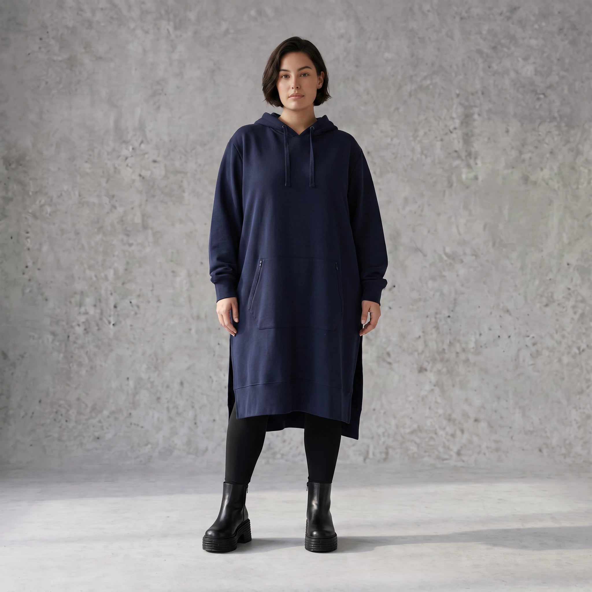 Damen Hoody Avantgarde Baumwolle Dunkelblau, gerader Schnitt, Kapuze, Oversize große Größen – Rafay