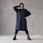 Damen Hoody Avantgarde Baumwolle Dunkelblau, gerader Schnitt, Kapuze, Oversize große Größen – Rafay