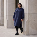 Damen Hoody Avantgarde Baumwolle Dunkelblau, gerader Schnitt, Kapuze, Oversize große Größen – Rafay