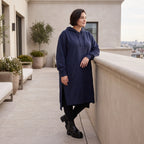 Damen Hoody Avantgarde Baumwolle Dunkelblau, gerader Schnitt, Kapuze, Oversize große Größen – Rafay